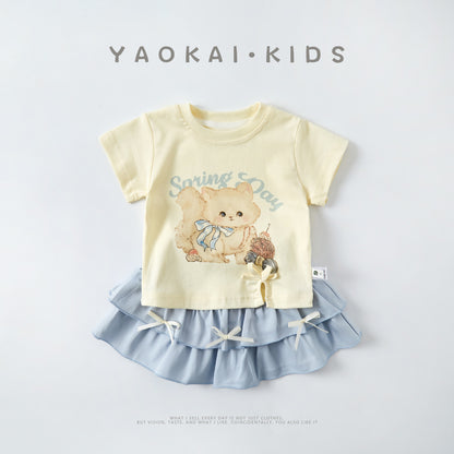 Short Sleeve Dress Set Stylish Two-Piece Outfit for Toddlers