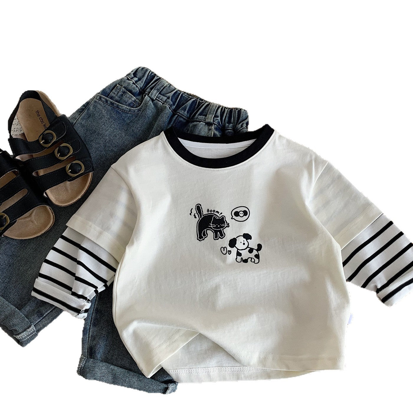 Children's cartoon striped soft pullover top