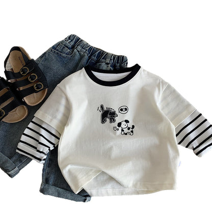Children's cartoon striped soft pullover top