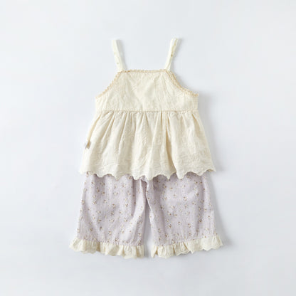 Floral Print Two-Piece Set for Girls, Patterned Pants