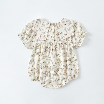 Infant Floral Romper Baby Girl Short Sleeve Lace Collar Onesie Lightweight Bodysuit Summer Outfit