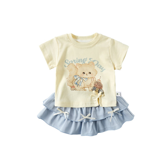 Short Sleeve Dress Set Stylish Two-Piece Outfit for Toddlers