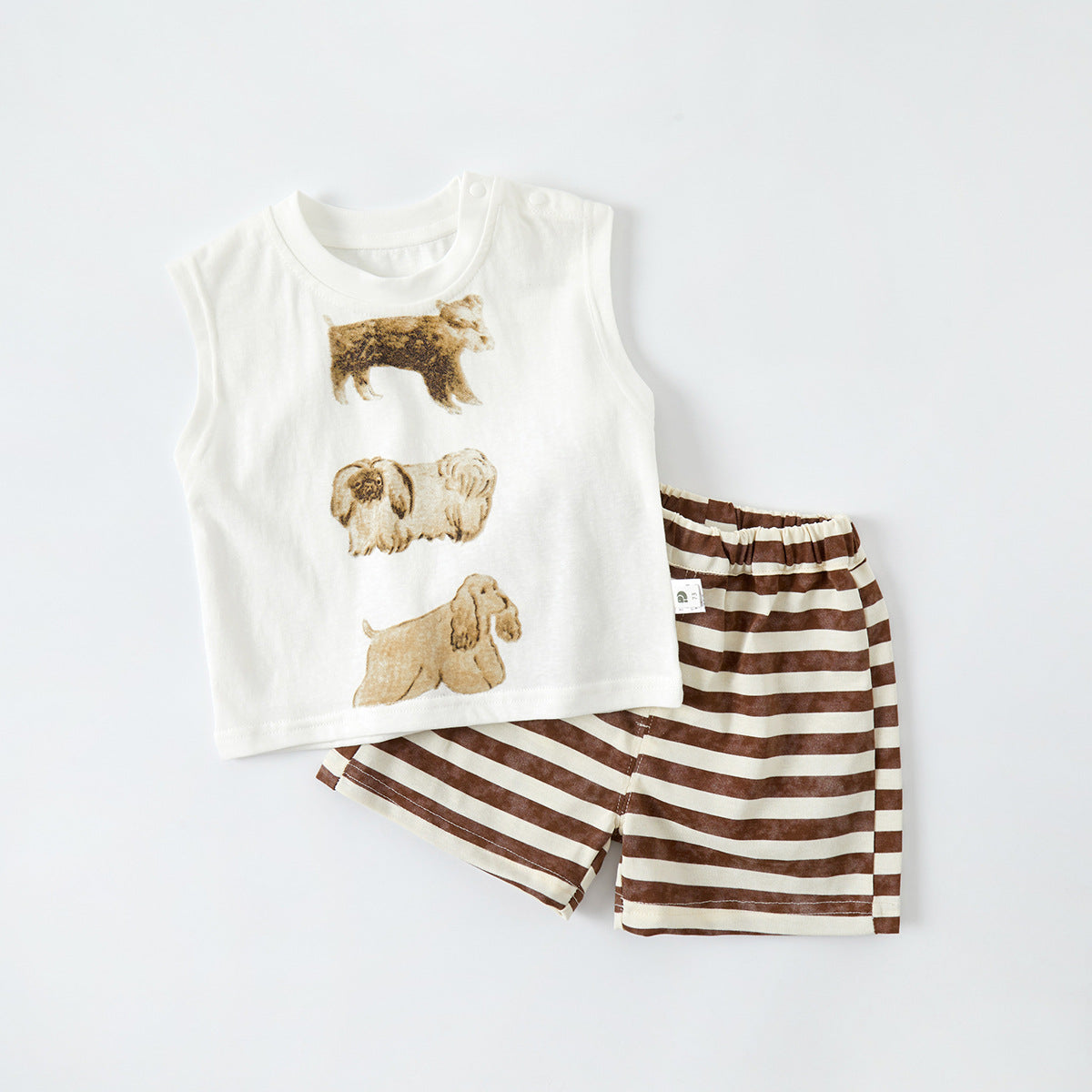 Cartoon Vest Separated Outfit for Boys Toddler Lightweight Top Stripe Pants Two-Piece Set