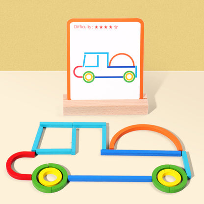 Children's early education puzzle wooden puzzle toy creative stick shape circle assembly thinking training