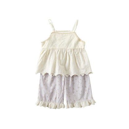 Floral Print Two-Piece Set for Girls, Patterned Pants