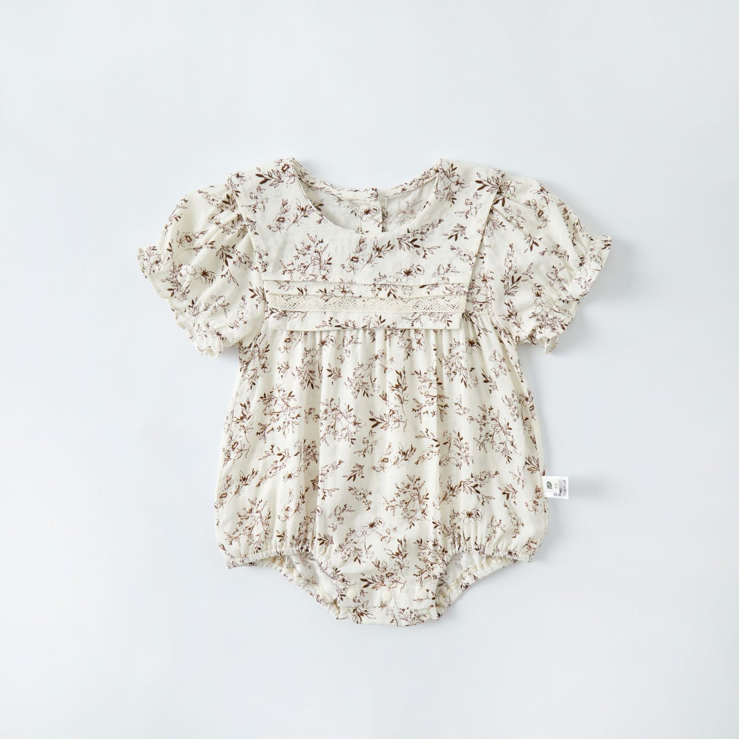 Infant Floral Romper Baby Girl Short Sleeve Lace Collar Onesie Lightweight Bodysuit Summer Outfit