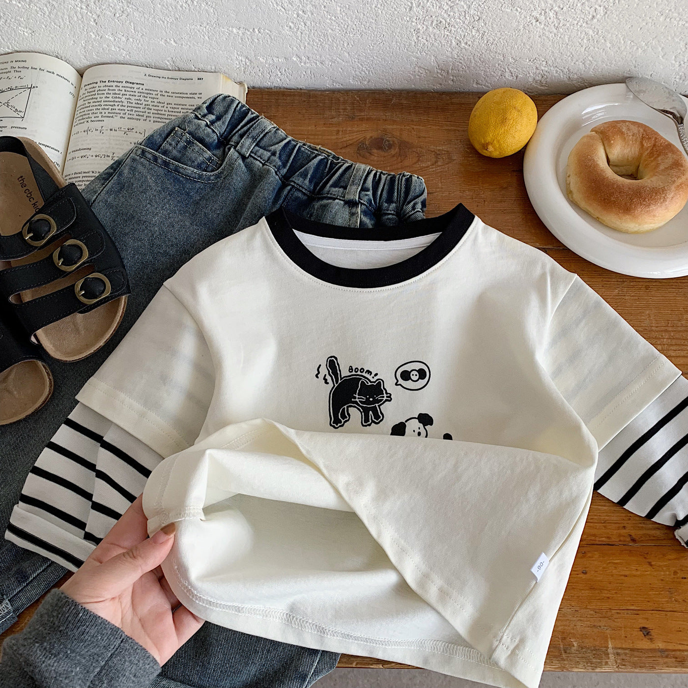 Children's cartoon striped soft pullover top