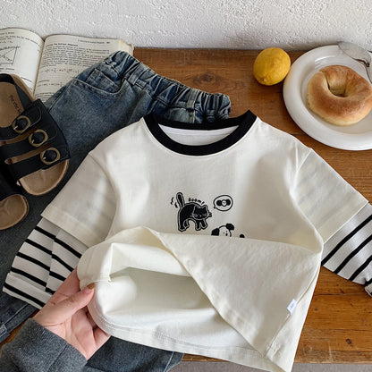 Children's cartoon striped soft pullover top