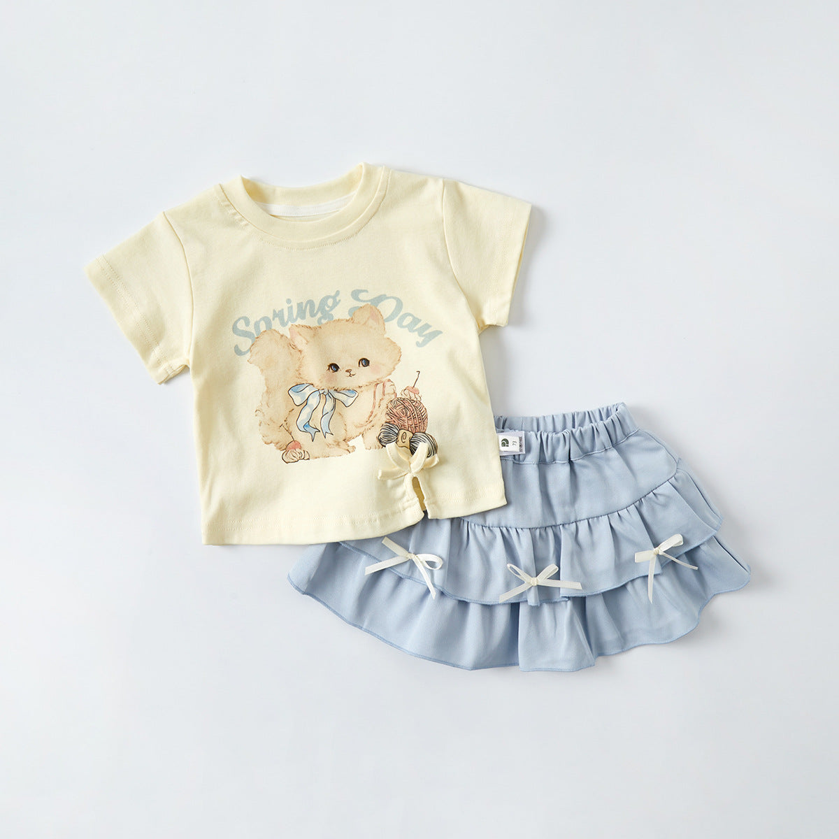 Short Sleeve Dress Set Stylish Two-Piece Outfit for Toddlers