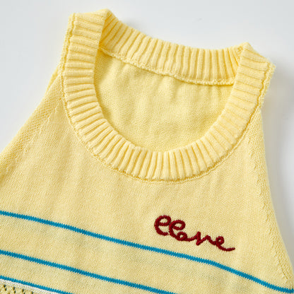 Girls' Knitted Letter Vest Set, Checkered Shorts Two-Piece Outfit, Casual Summer Wear for Toddlers