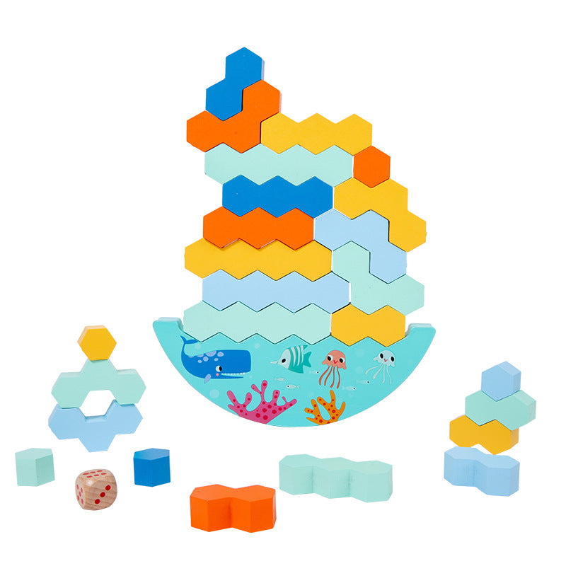 Wooden Swinging Stacking Music Balance Battle Table Game Children's Concentration Training Building Blocks Toy