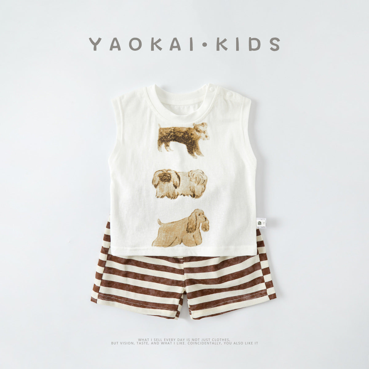 Cartoon Vest Separated Outfit for Boys Toddler Lightweight Top Stripe Pants Two-Piece Set