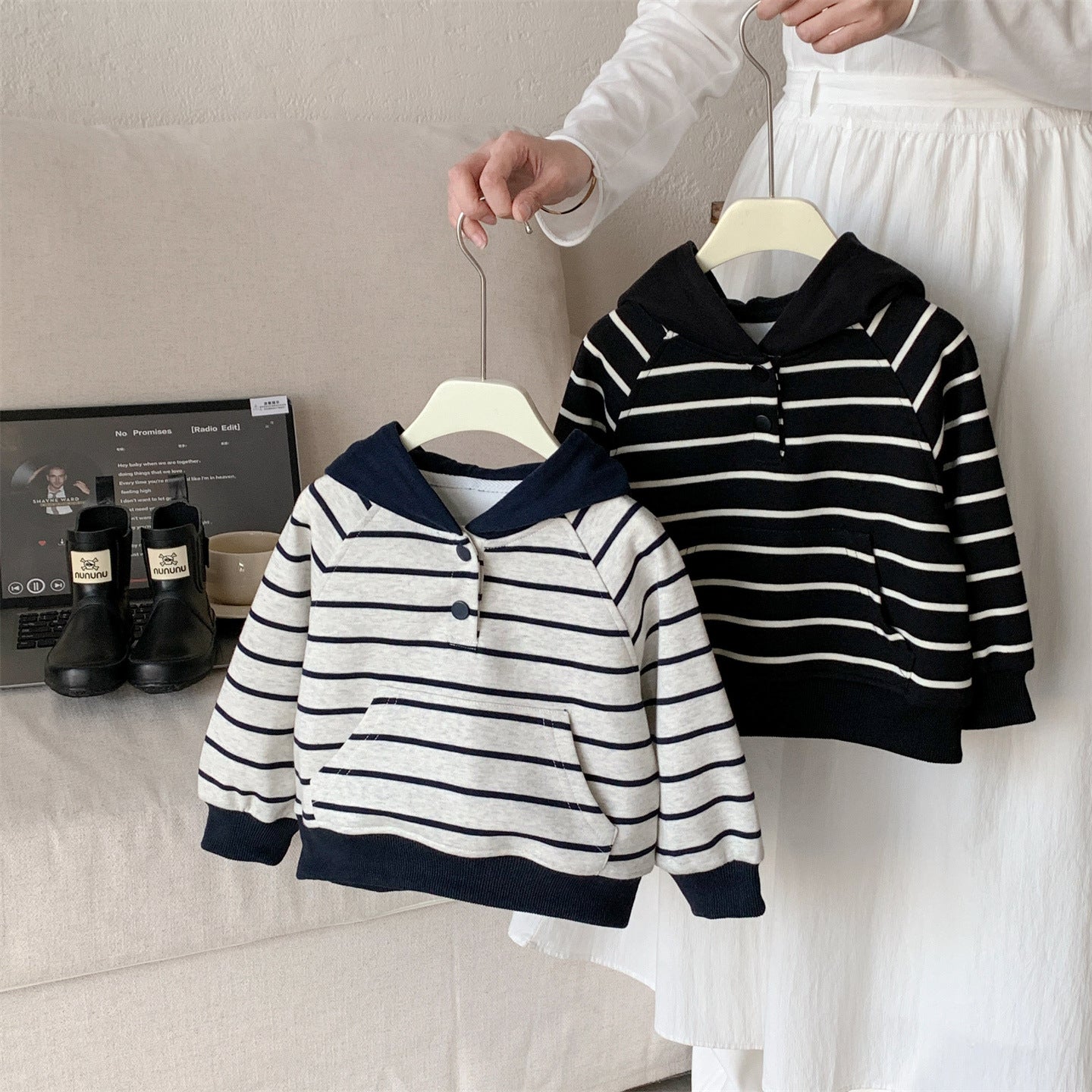 Striped hooded sweatshirt pullover