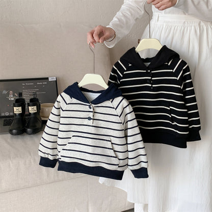 Striped hooded sweatshirt pullover