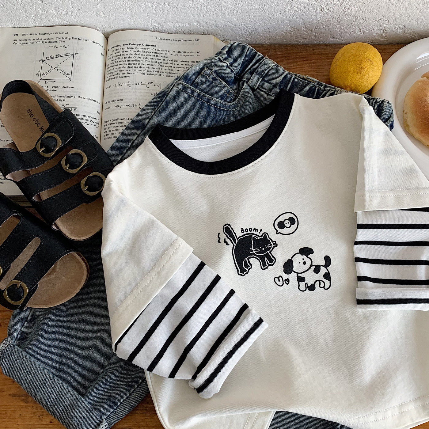 Children's cartoon striped soft pullover top