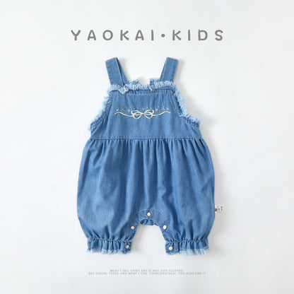 Denim Overalls Romper Thin Baby Onesie Infant Outing Diaper Cover