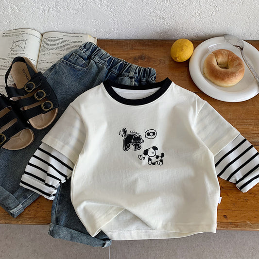 Children's cartoon striped soft pullover top