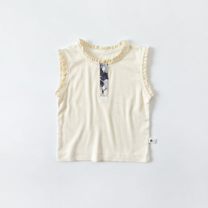 Cute Girl's Ribbed Tank Top Set Summer Casual Thin Top with Wide Leg Pants Two-Piece Outfit