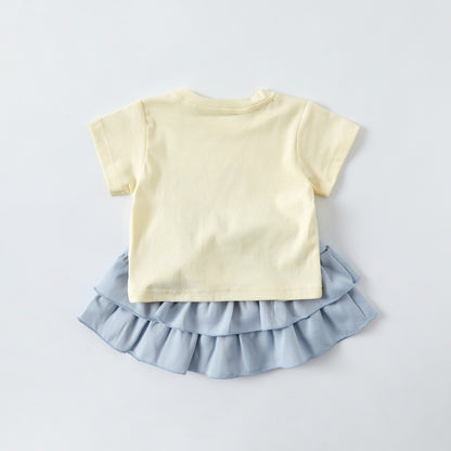 Short Sleeve Dress Set Stylish Two-Piece Outfit for Toddlers
