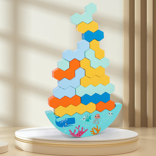 Wooden Swinging Stacking Music Balance Battle Table Game Children's Concentration Training Building Blocks Toy