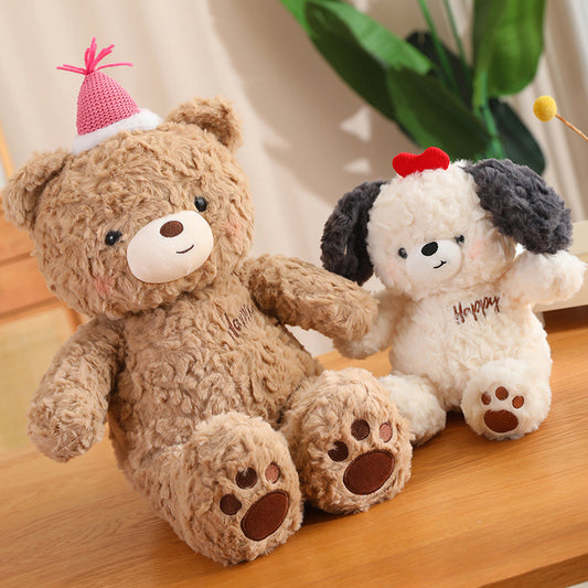 Cute Brown Bear Plush Toy Animal Doll for Girls, Soft Stuffed Rabbit and Doggy Pillow for Sleeping