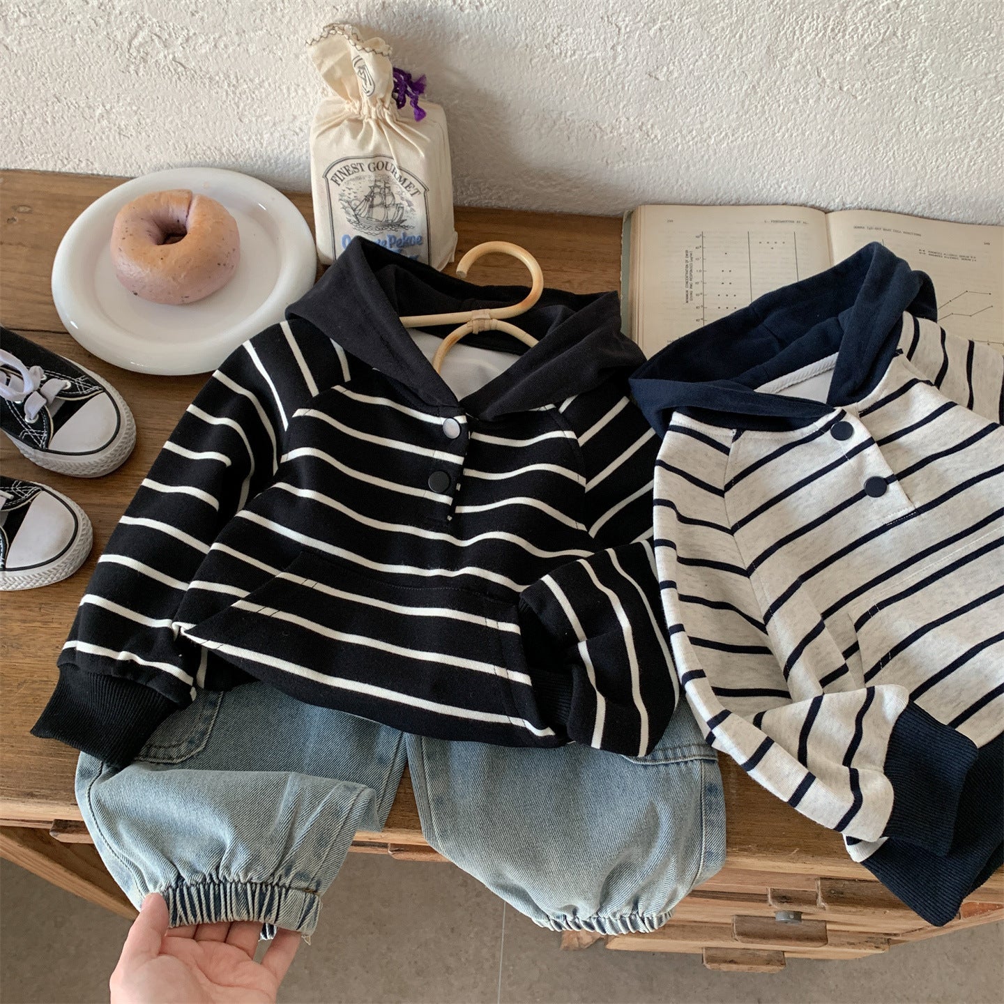 Striped hooded sweatshirt pullover