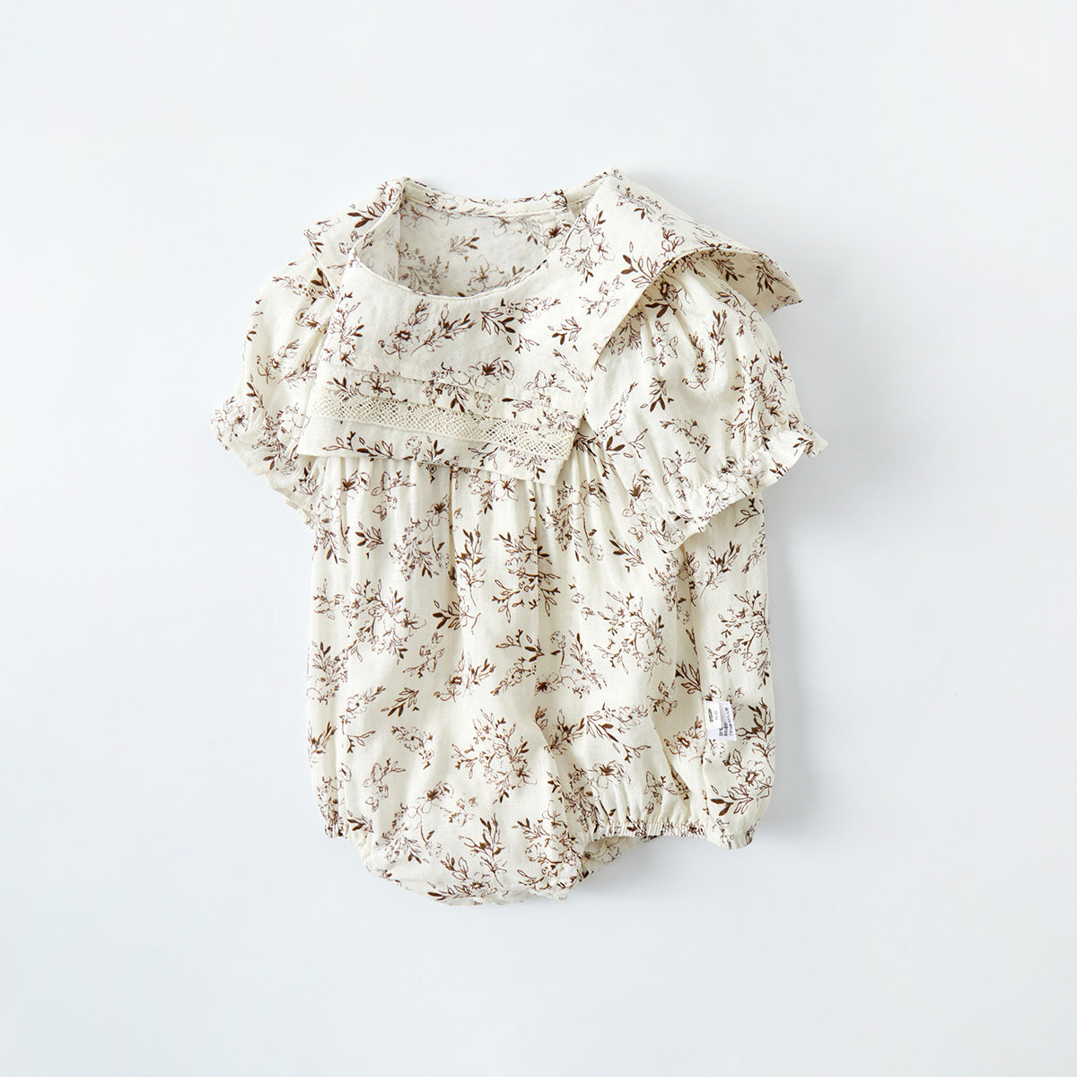 Infant Floral Romper Baby Girl Short Sleeve Lace Collar Onesie Lightweight Bodysuit Summer Outfit