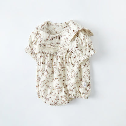 Infant Floral Romper Baby Girl Short Sleeve Lace Collar Onesie Lightweight Bodysuit Summer Outfit