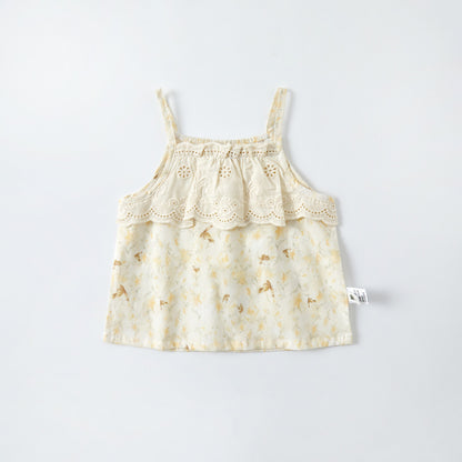 Girls' Floral Strap Set Baby Thin Vest Shorts Two-Piece Set