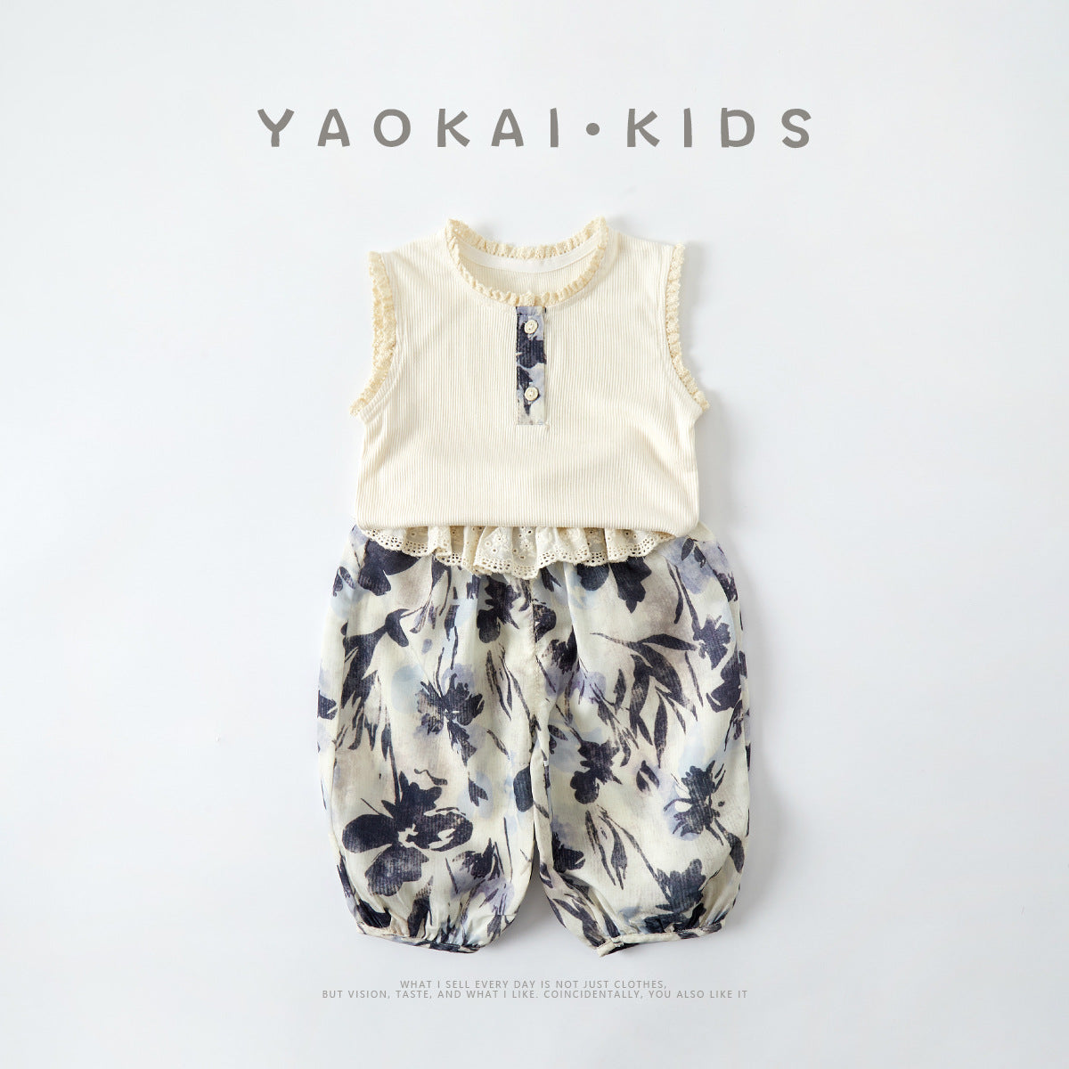 Cute Girl's Ribbed Tank Top Set Summer Casual Thin Top with Wide Leg Pants Two-Piece Outfit