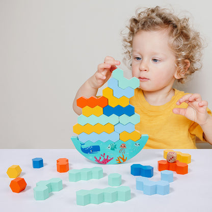 Wooden Swinging Stacking Music Balance Battle Table Game Children's Concentration Training Building Blocks Toy