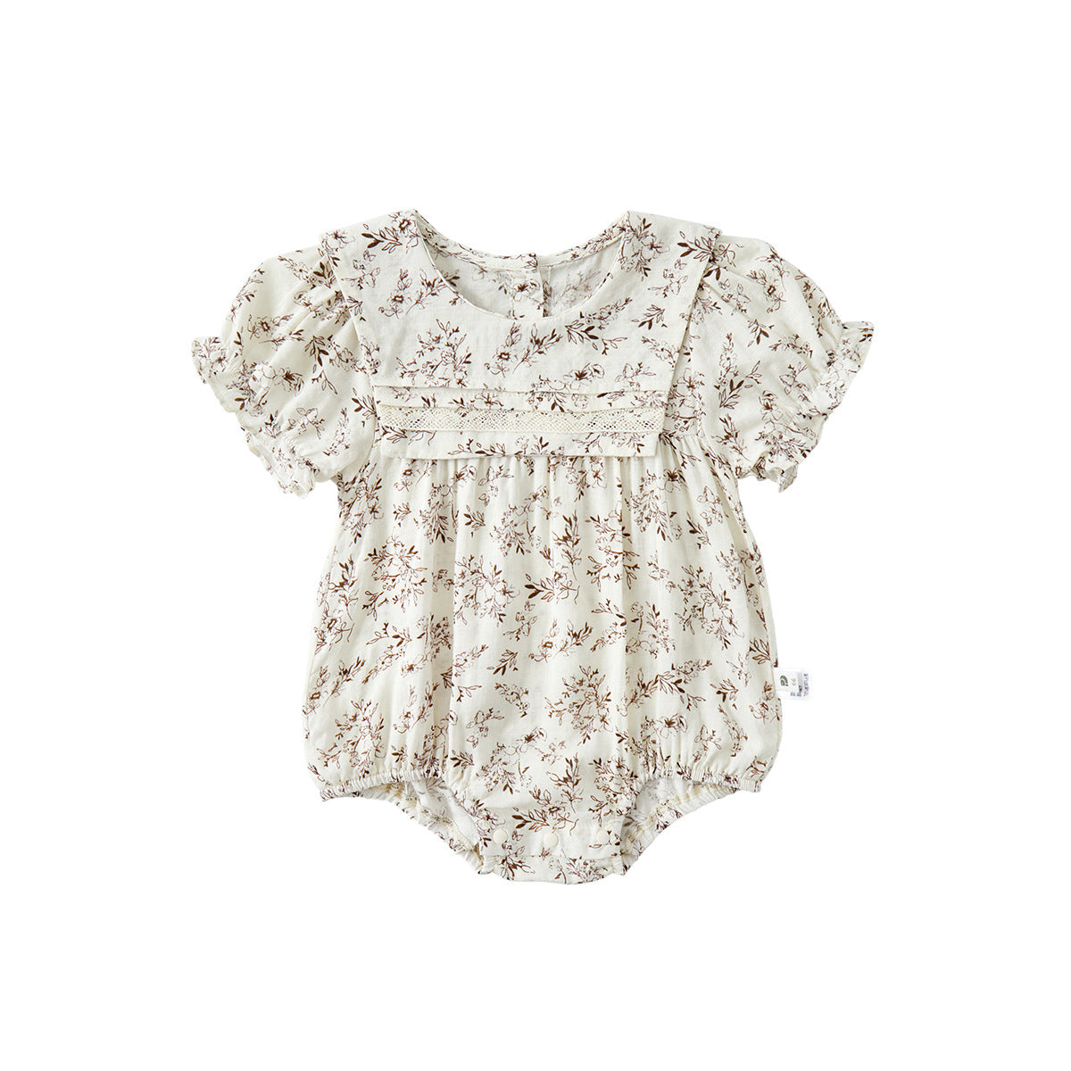 Infant Floral Romper Baby Girl Short Sleeve Lace Collar Onesie Lightweight Bodysuit Summer Outfit