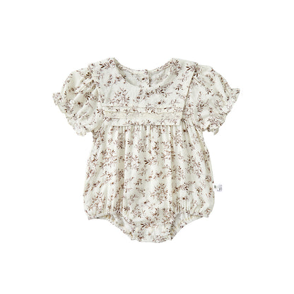 Infant Floral Romper Baby Girl Short Sleeve Lace Collar Onesie Lightweight Bodysuit Summer Outfit