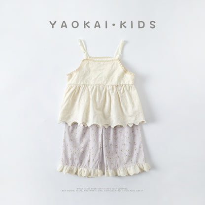 Floral Print Two-Piece Set for Girls, Patterned Pants