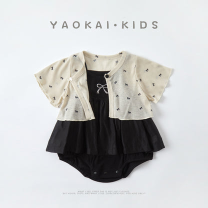 Outfit Lightweight Outerwear and Sleeveless Bodysuit Dress Two-Piece Set